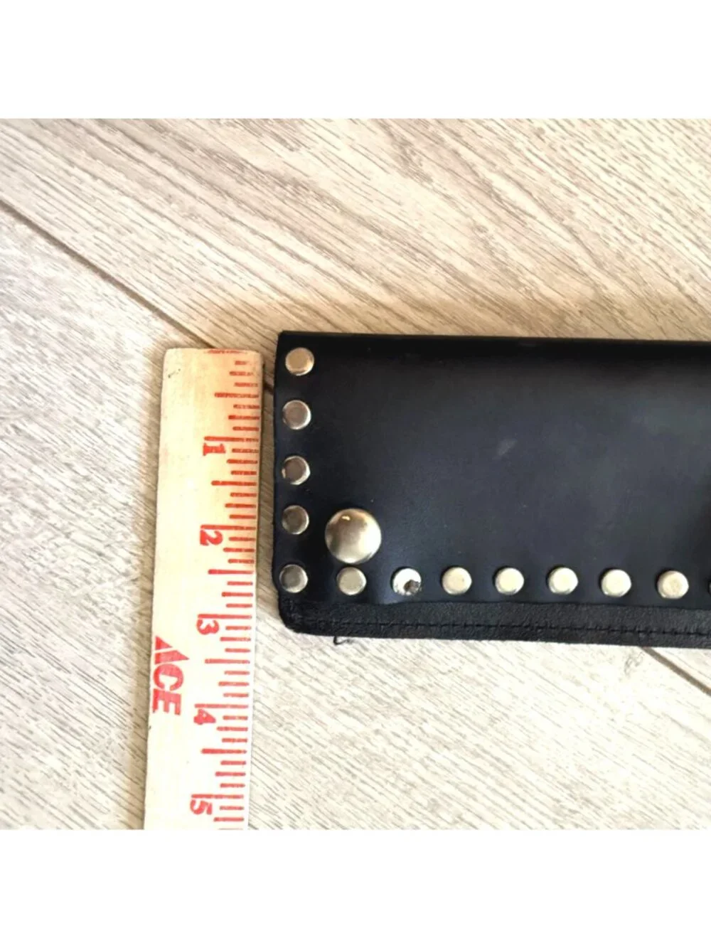 Men's Leather Wallet Black Rivet Studded Chain Tri-fold Motorcycle Biker Edgy